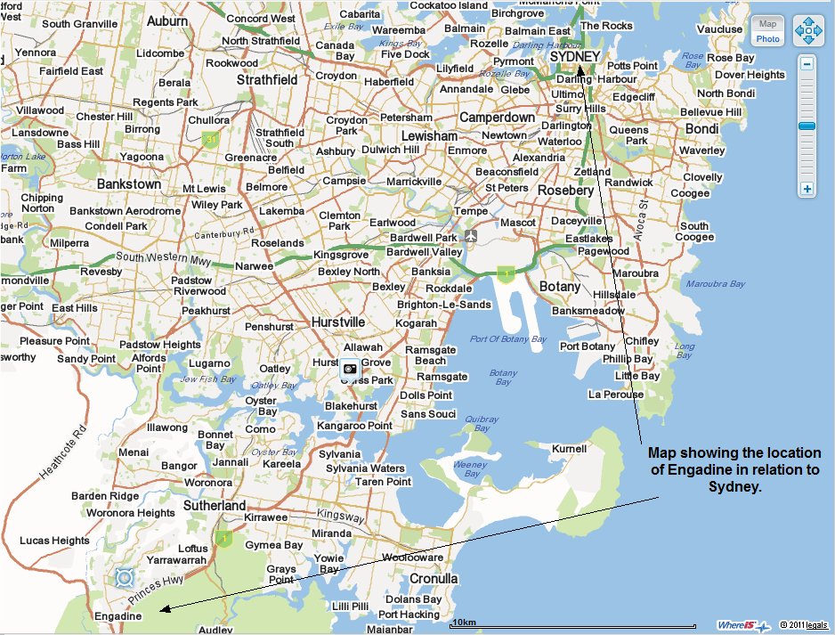Location of Engadine relative to Sydney